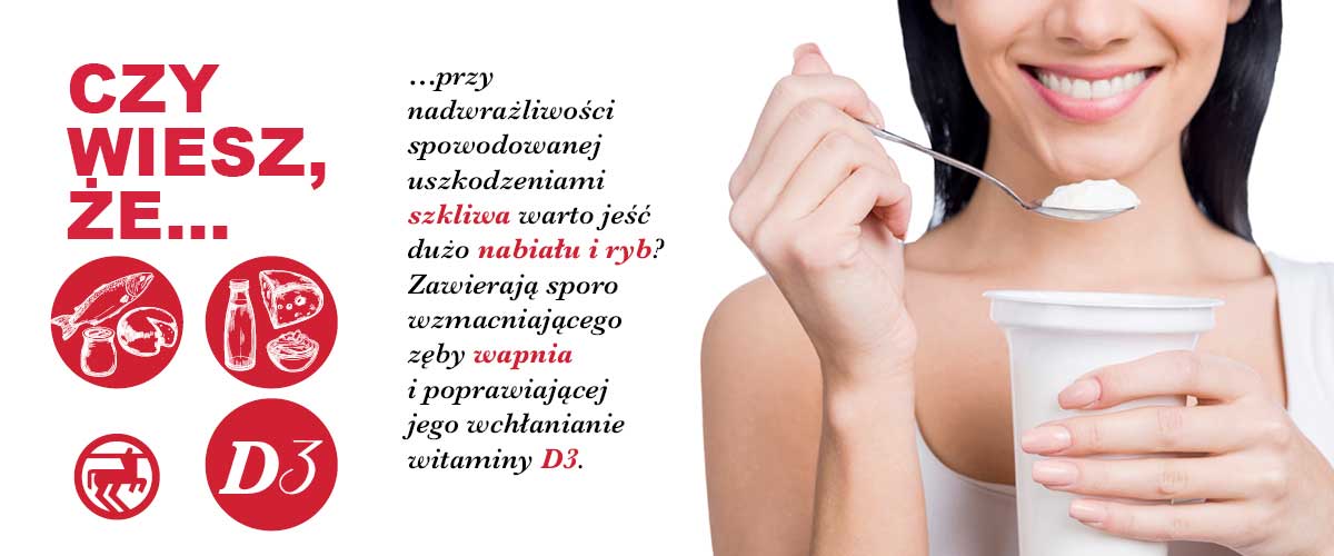 Grafika prezentuje zalecenia dietetyczne dla osób z nadwrażliwością zębów